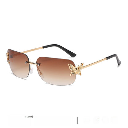 Frameless Diamond Butterfly Sunglasses Women's European and American Personalized Exquisite Fashion Trendy Sunglasses Wholesale