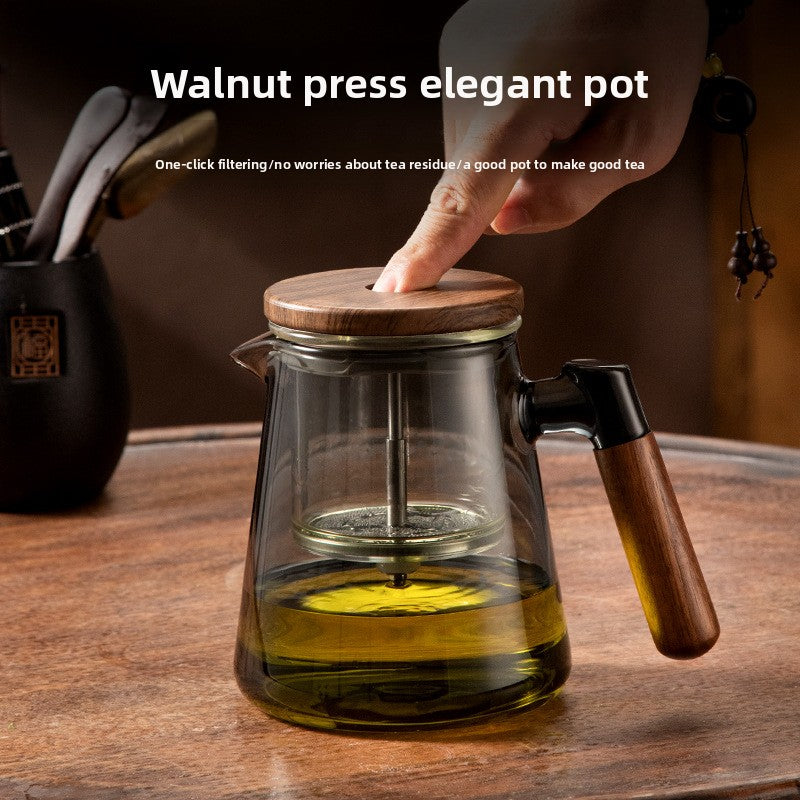Walnut Pressed Glass Teapot with Tea Separation