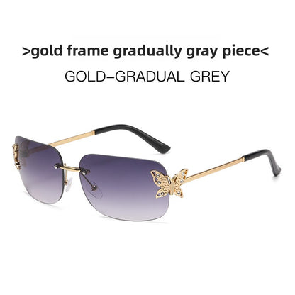 Frameless Diamond Butterfly Sunglasses Women's European and American Personalized Exquisite Fashion Trendy Sunglasses Wholesale