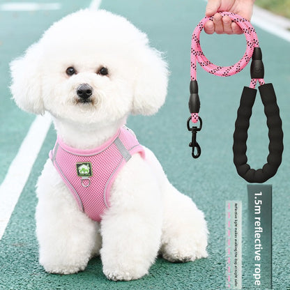 Pet Dog Cat Harness Vest Breathable Reflective Adjustable Walking Leash