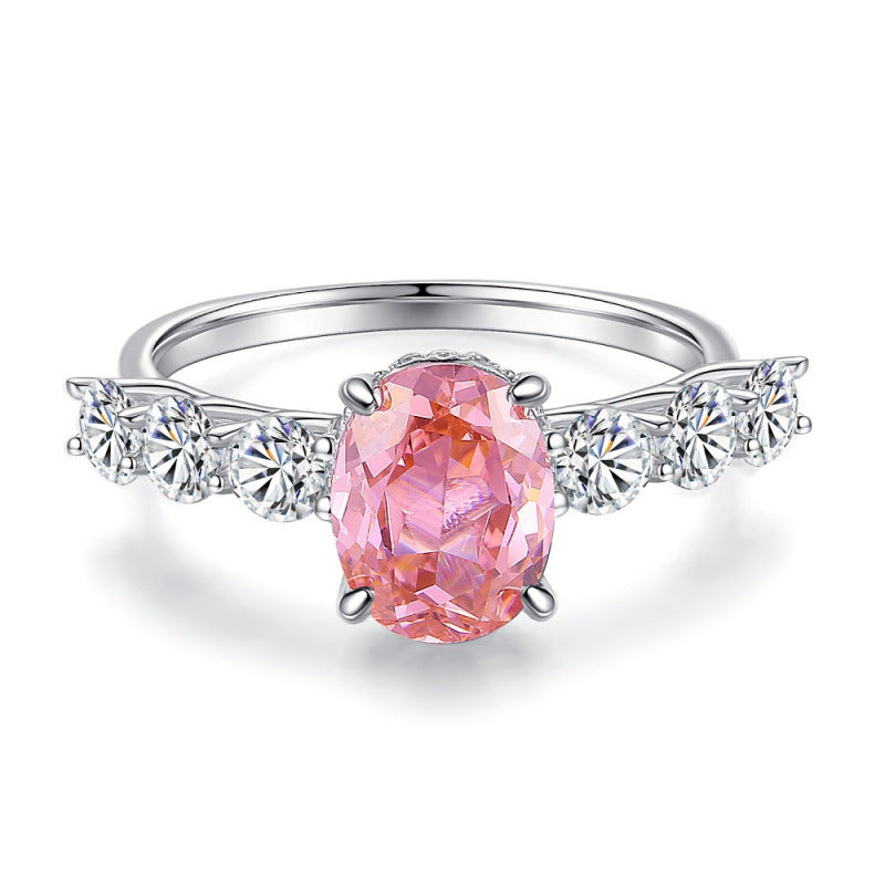 S925 Sterling Silver Zircon Ring Women Pink Ice Flower Cut