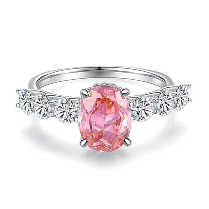 S925 Sterling Silver Zircon Ring Women Pink Ice Flower Cut
