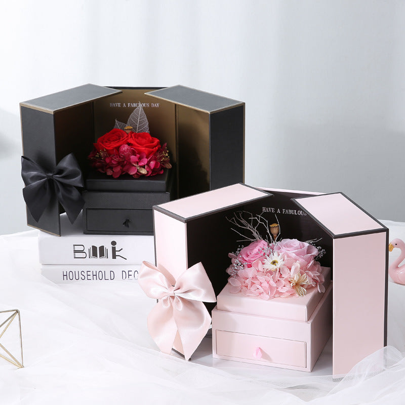 Preserved Rose Gift Box with Decorative Bear