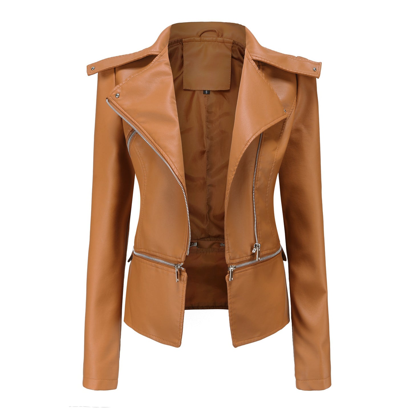 Leather female hem removable coat