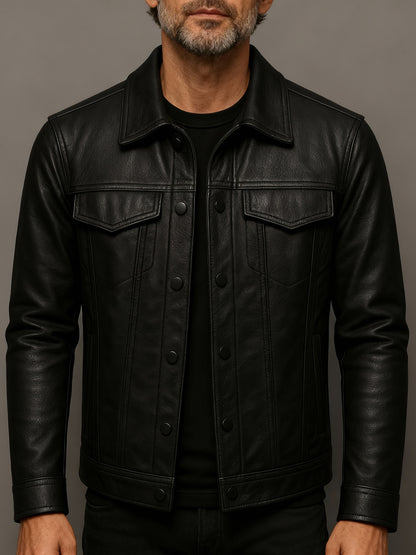 Men PU Leather Motorcycle Jacket Lapel Slim Fit Pilot Coat