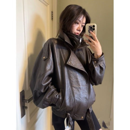 American-style vintage heavy-duty leather coat