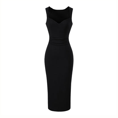 V-neck pleated dress with wide straps