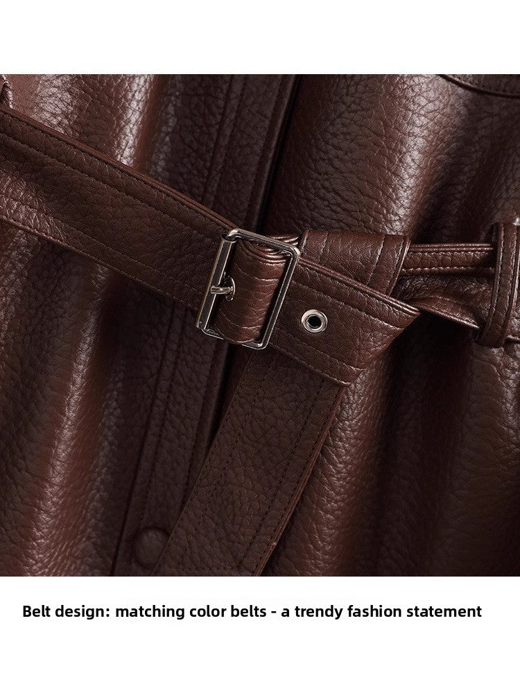 Leather women's short coat for outerwear