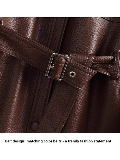 Leather women's short coat for outerwear
