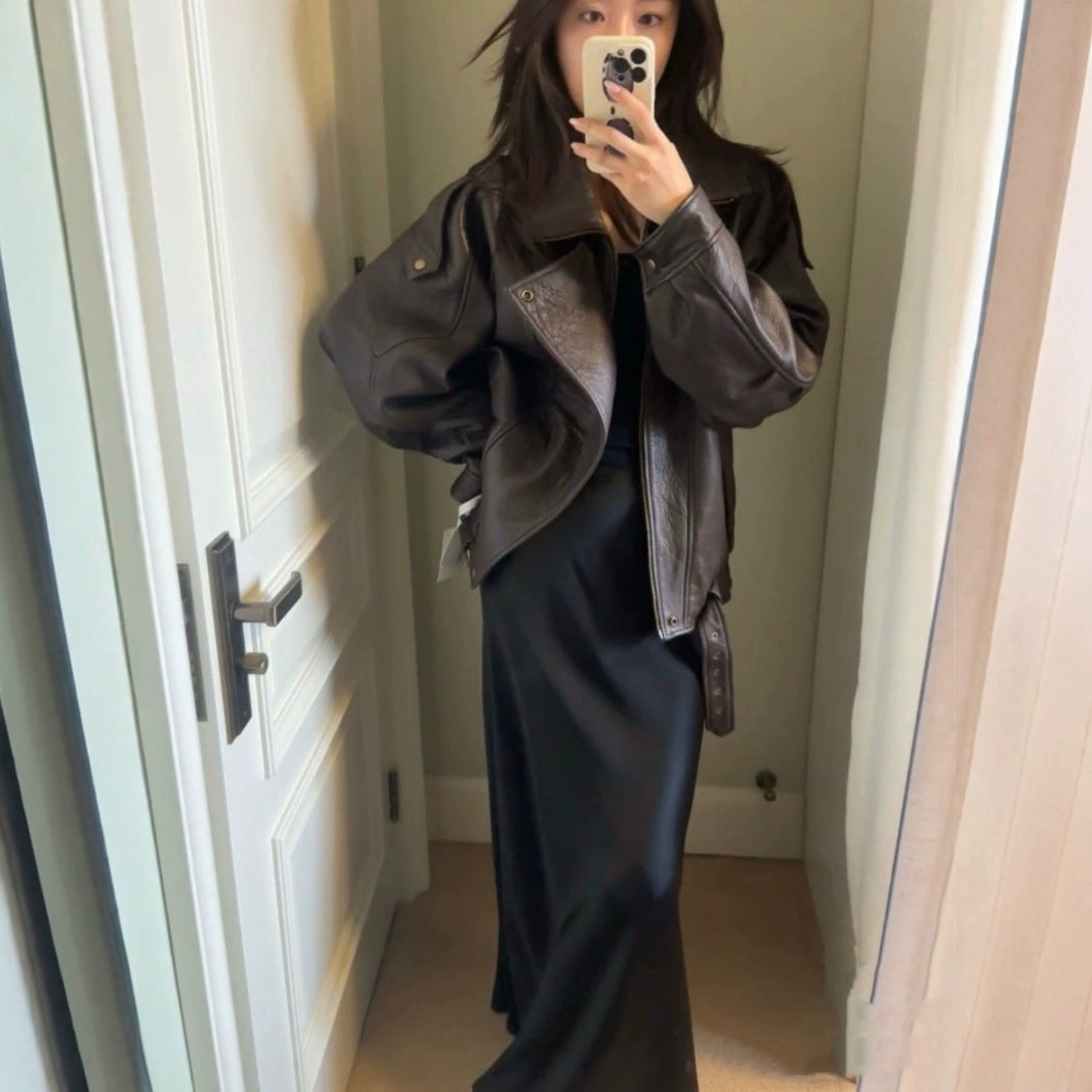 American-style vintage heavy-duty leather coat