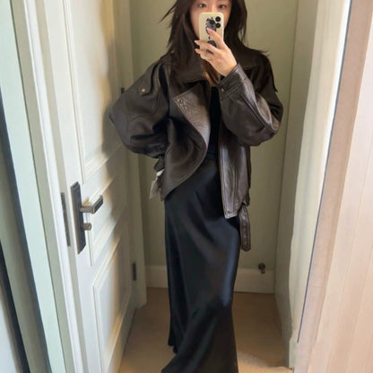 American-style vintage heavy-duty leather coat