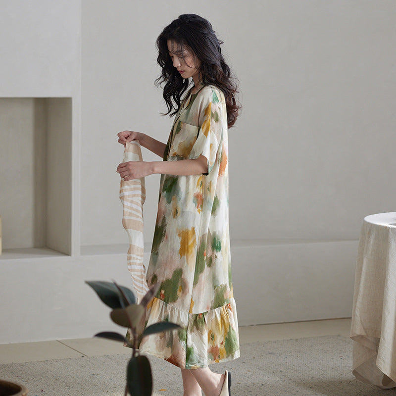 Sleeping dress woman summer short-sleeved silk