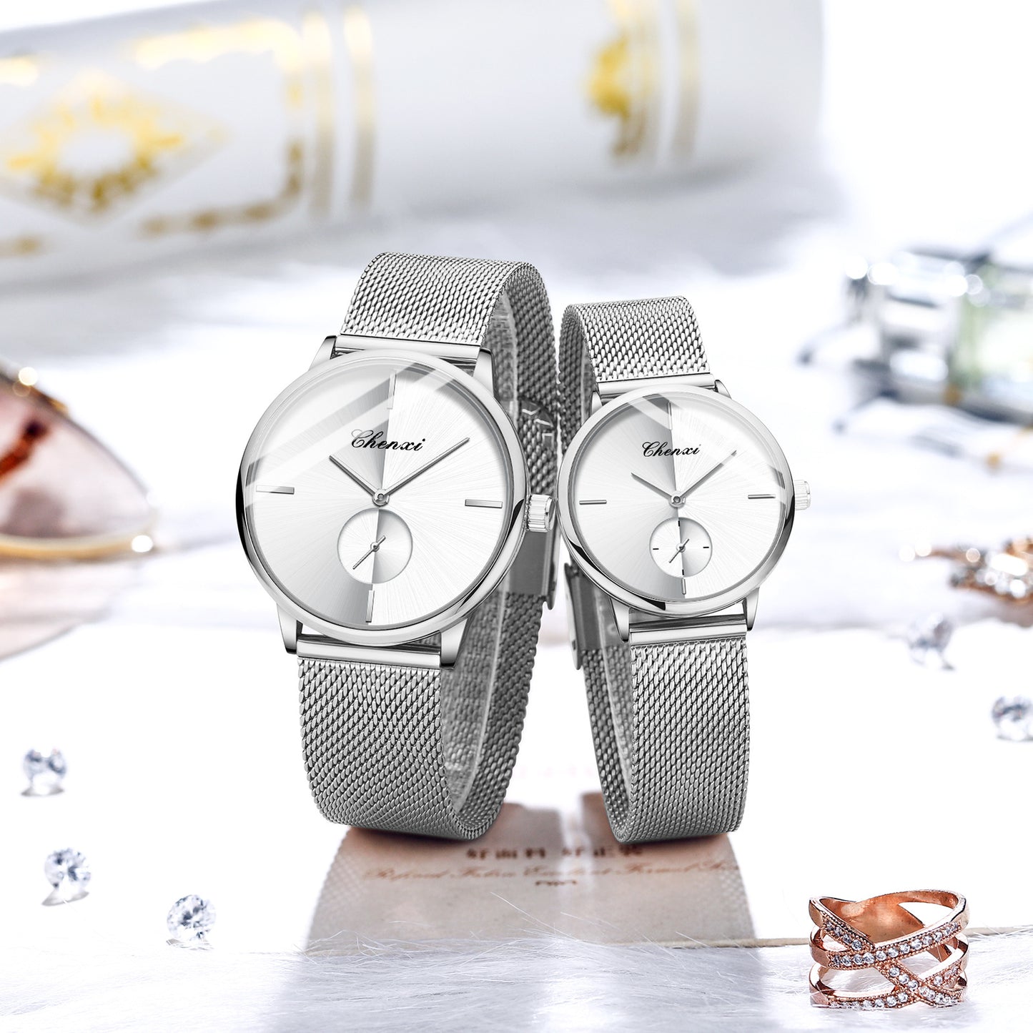 Slim Steel Mesh Quartz Watch for Couples