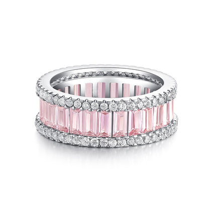S925 Sterling Silver Zircon Ring Women Pink Ice Flower Cut