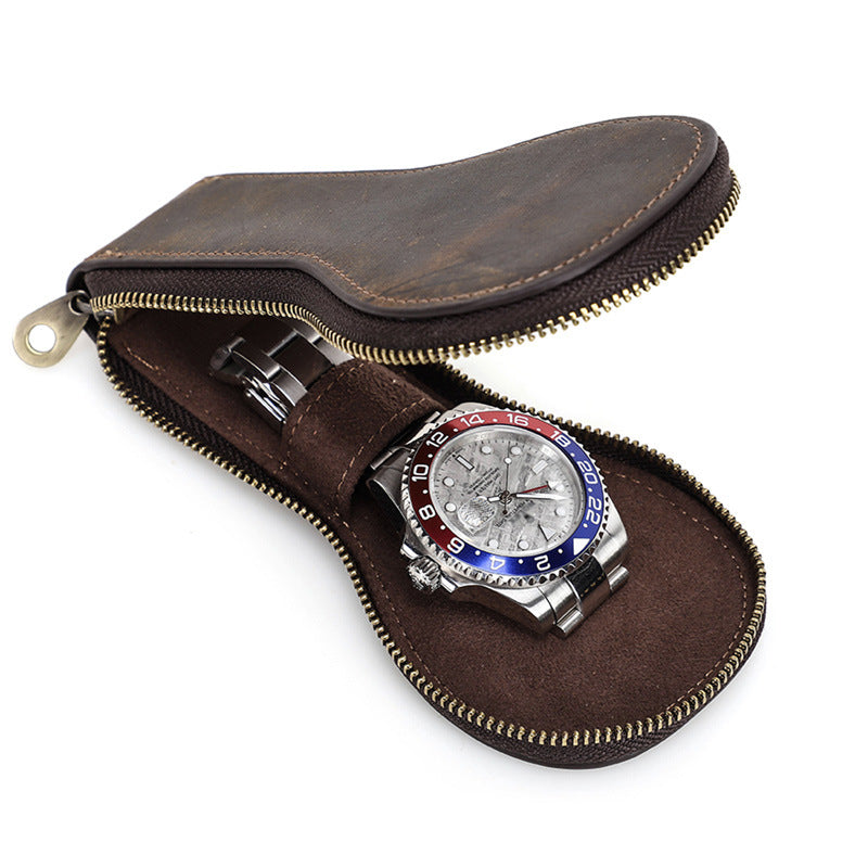 Vintage Genuine Leather Single Watch Travel Case