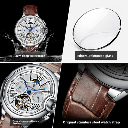 Automatic Mechanical Tourbillon Watch with Moon Phase