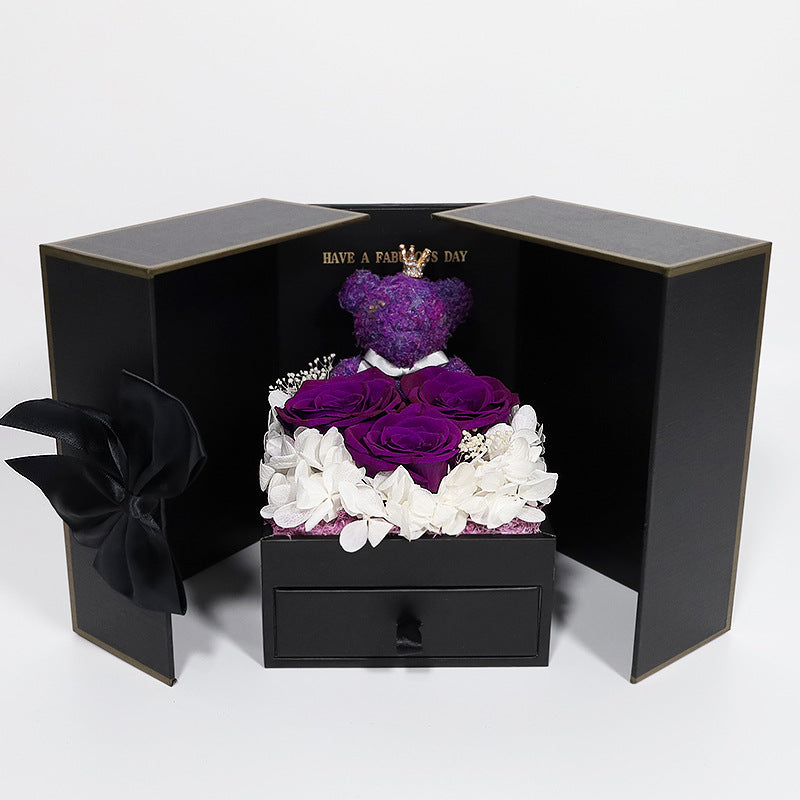 Preserved Rose Gift Box with Decorative Bear