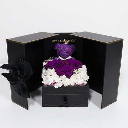 Preserved Rose Gift Box with Decorative Bear