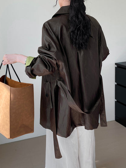 Lace-up PU Leather Coat