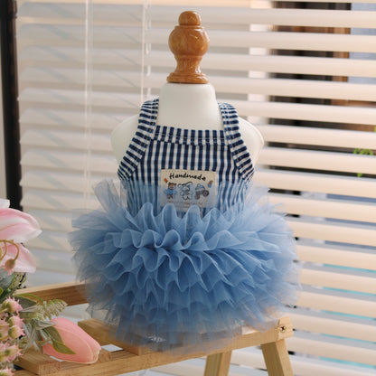 Dog Cat Striped Mesh Princess Dress Pet Clothing
