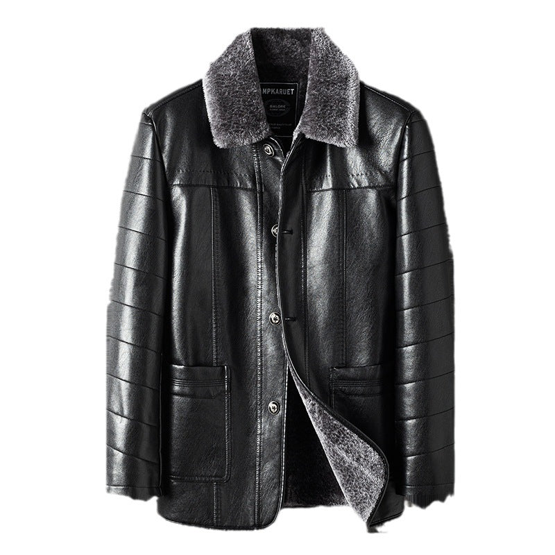 Mid-length genuine leather coat