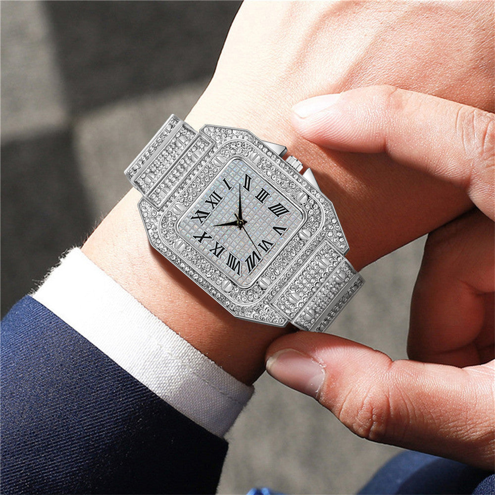 Hip Hop Quartz Watch Set with Bracelet and Necklace
