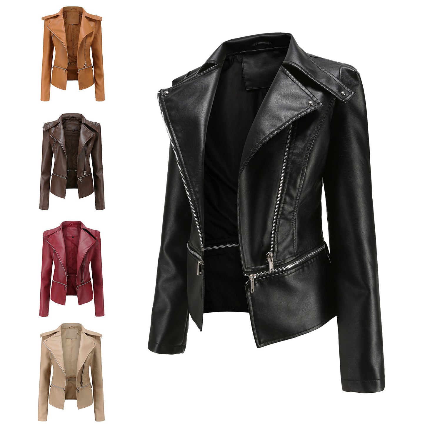 Leather female hem removable coat