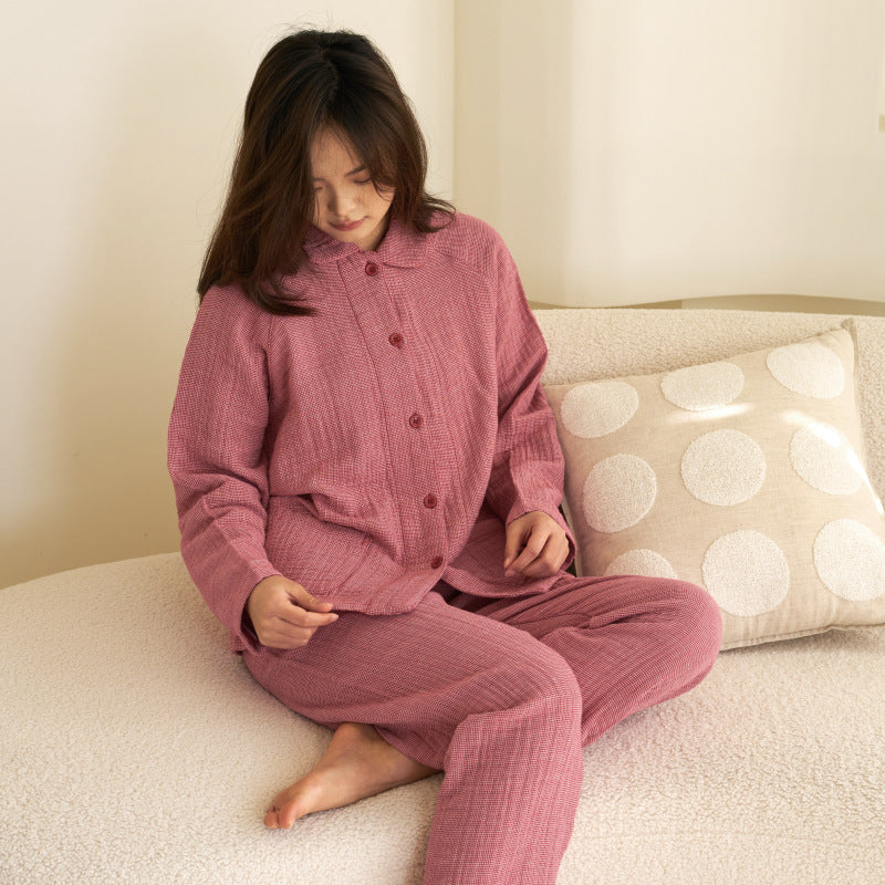 Women's & Men's 100% Cotton Four-Layer Pajama Set