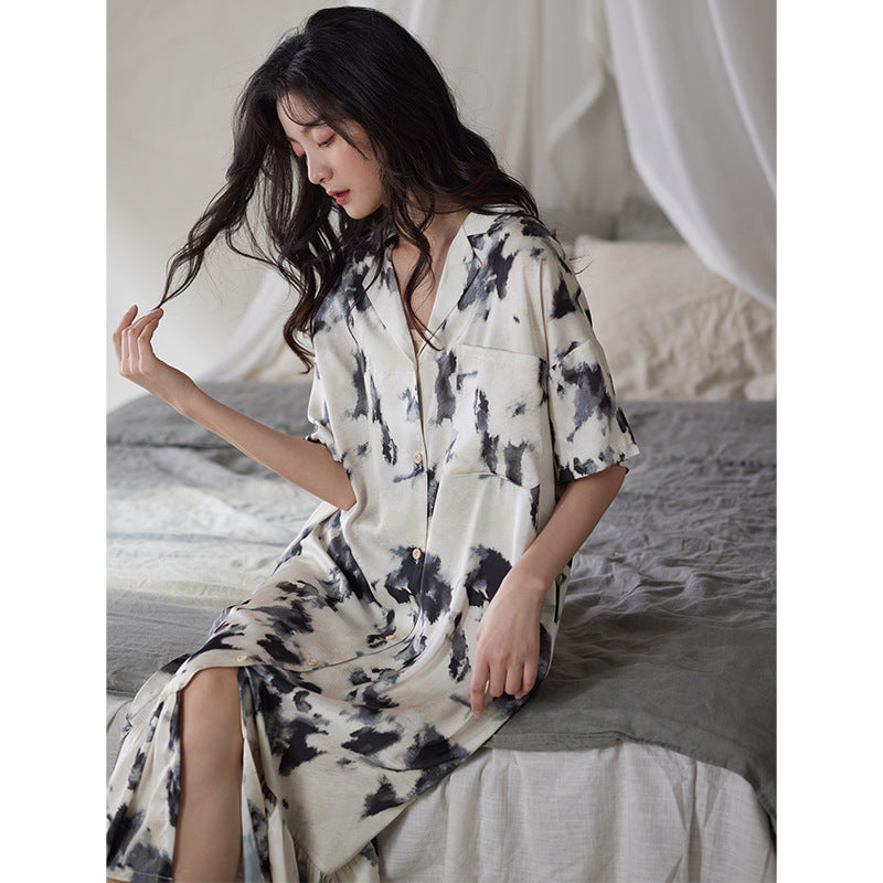 Sleeping dress woman summer short-sleeved silk