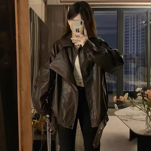 American-style brown leather jacket coat