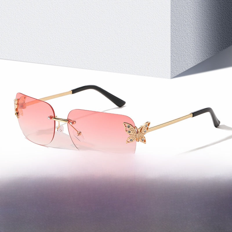 Frameless Diamond Butterfly Sunglasses Women's European and American Personalized Exquisite Fashion Trendy Sunglasses Wholesale