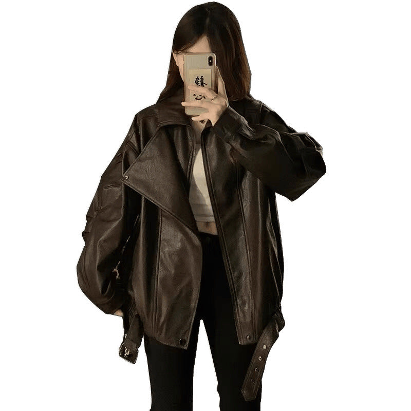 American-style brown leather jacket coat