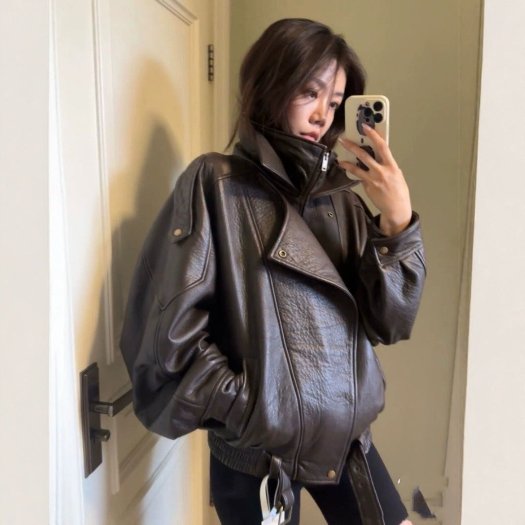 American-style vintage heavy-duty leather coat