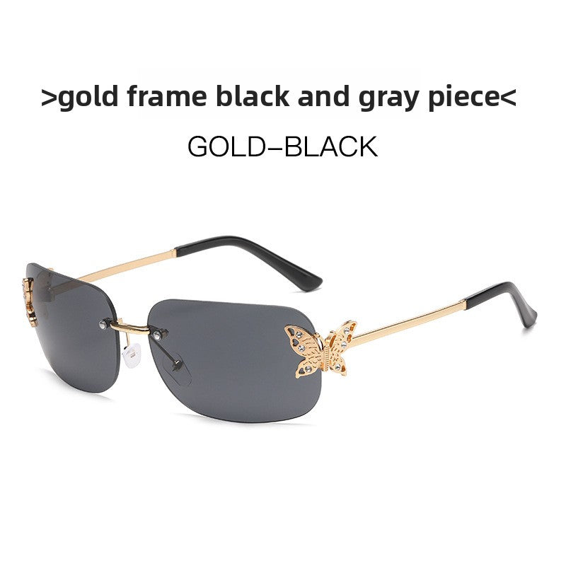 Frameless Diamond Butterfly Sunglasses Women's European and American Personalized Exquisite Fashion Trendy Sunglasses Wholesale
