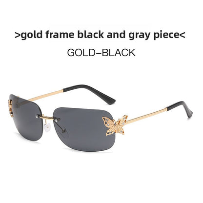 Frameless Diamond Butterfly Sunglasses Women's European and American Personalized Exquisite Fashion Trendy Sunglasses Wholesale