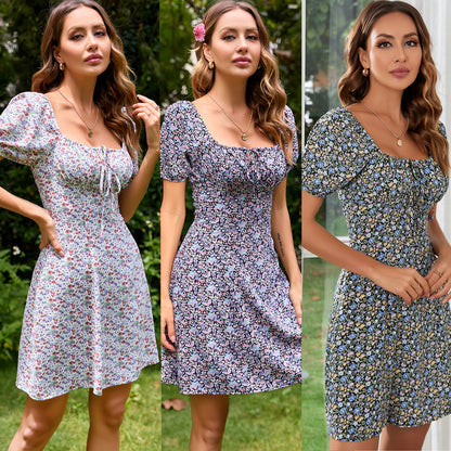 Floral Print Square Collar Dress