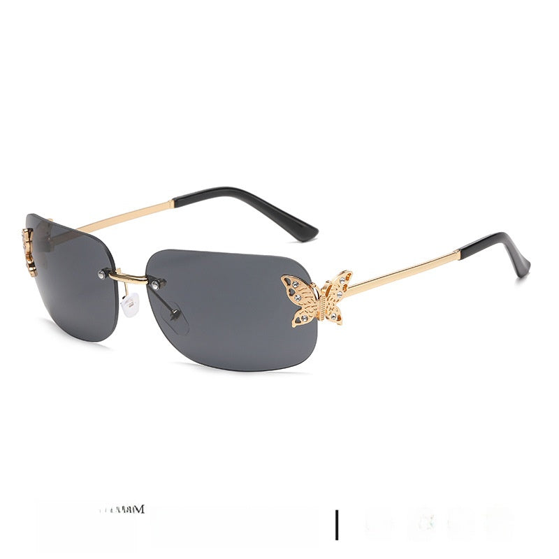 Frameless Diamond Butterfly Sunglasses Women's European and American Personalized Exquisite Fashion Trendy Sunglasses Wholesale