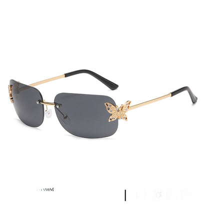 Frameless Diamond Butterfly Sunglasses Women's European and American Personalized Exquisite Fashion Trendy Sunglasses Wholesale