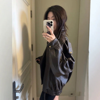 American-style vintage heavy-duty leather coat