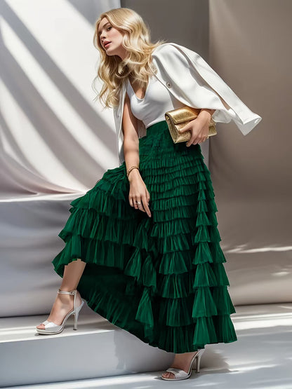 A woman in a lace cake skirt