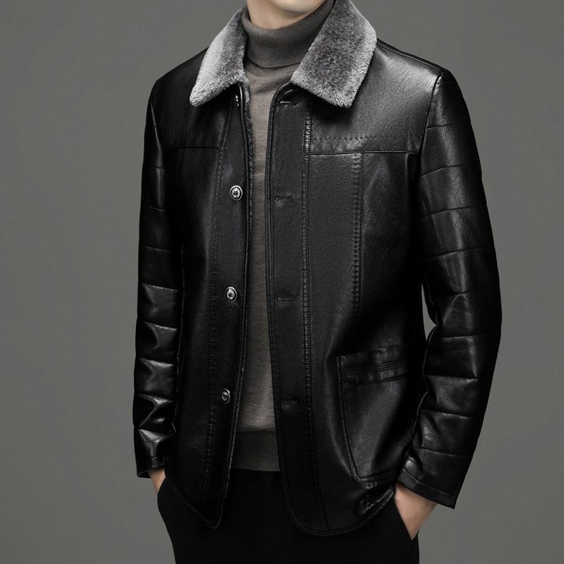 Mid-length genuine leather coat
