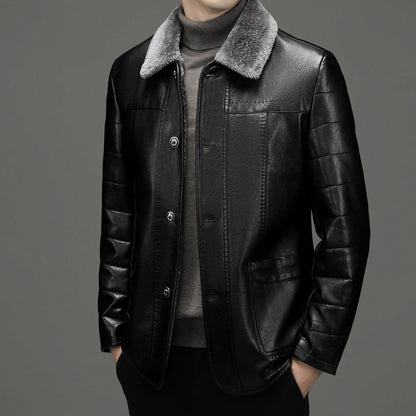 Mid-length genuine leather coat