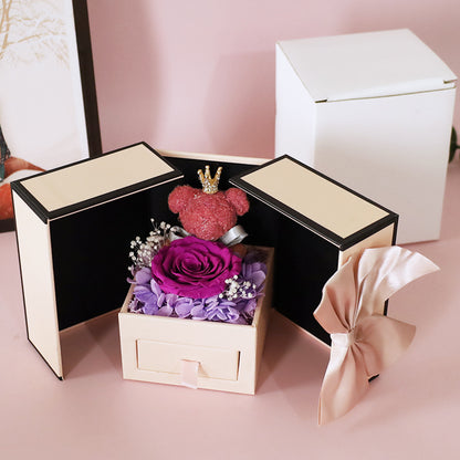 Preserved Rose Gift Box with Decorative Bear