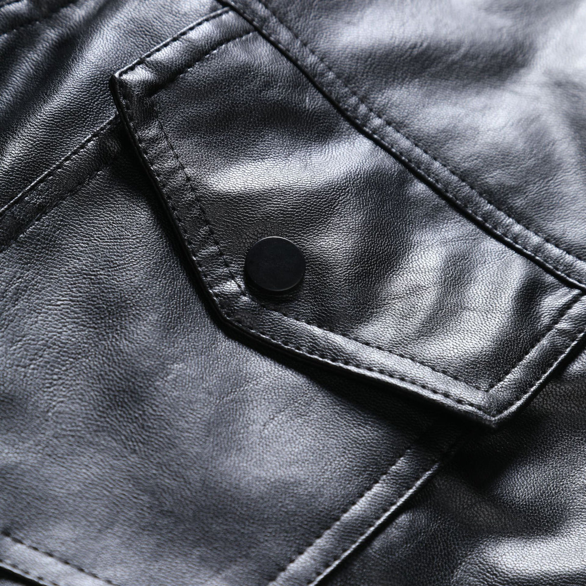 Men's Black PU Leather Mid-Length Jacket